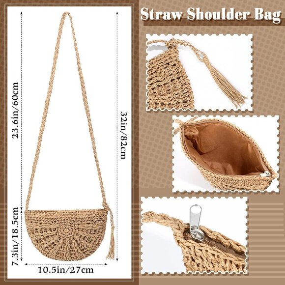 Vacation Purse Set Straw Bag Rattan Earrings Beach Crossbody Jewelry - Picture 2 of 6